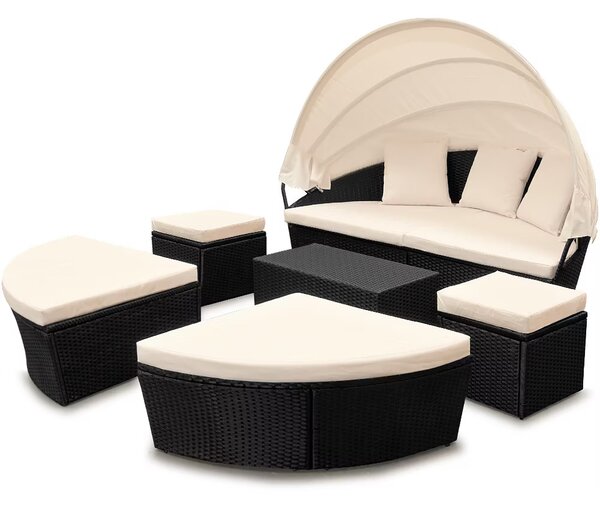 Deuba Rattan kerti ágy LAZY BIG Ø226 cm - fekete
