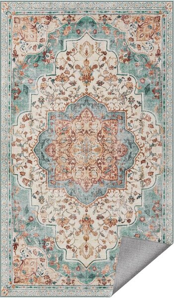 Vintage stílusú, gépben mosható szőnyeg 92 x 153, aqua blue