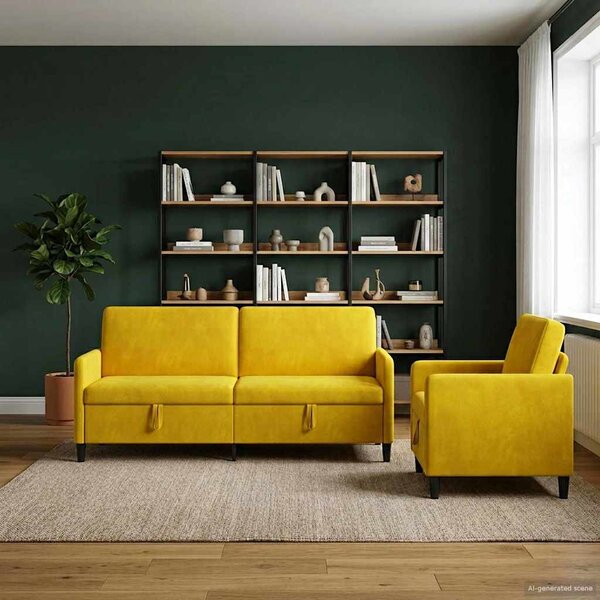 Tárolós kanapé szett 2 db Sárga Poliészter