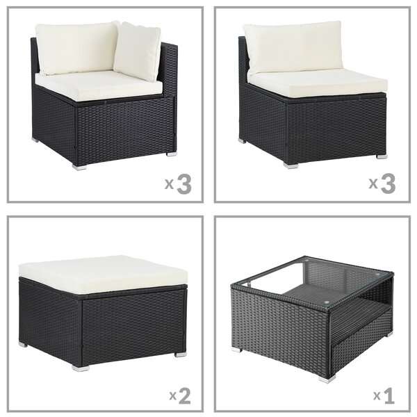 Deuba XXL kerti rattan szett - fekete/krém párnák