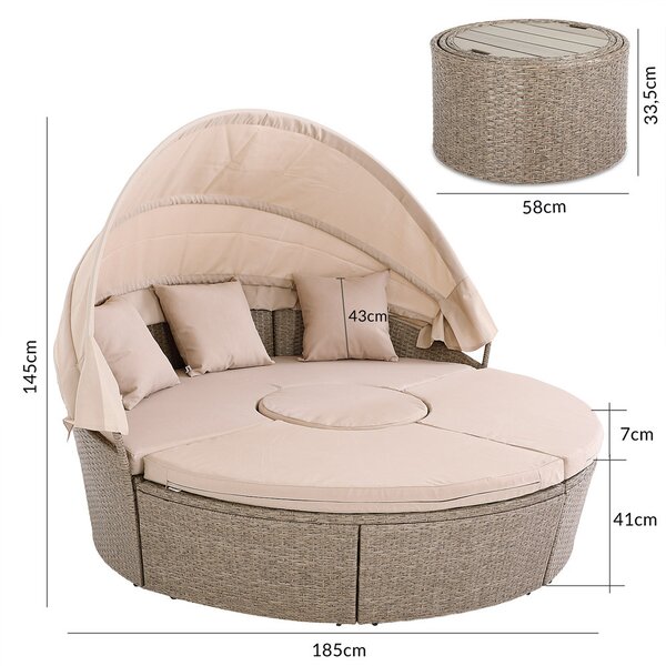 Deuba Rattan kerti ágy LAZY Ø185 cm - krém