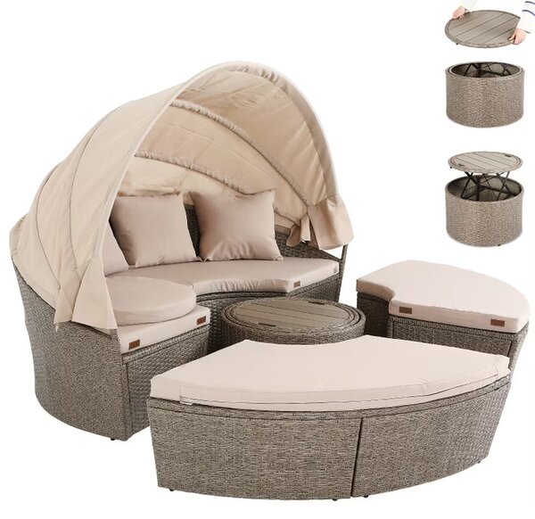 Deuba Rattan kerti ágy LAZY Ø185 cm - krém