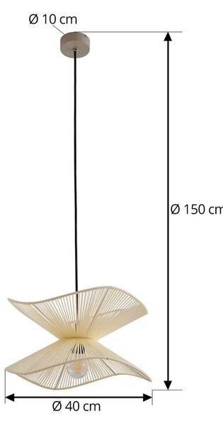 Lindby kültéri függőlámpa Valdorin, bézs, pamut, Ø 40cm, dimmelhető, Krém / borostyánsárga, Textil / szövet / selyem, Modern