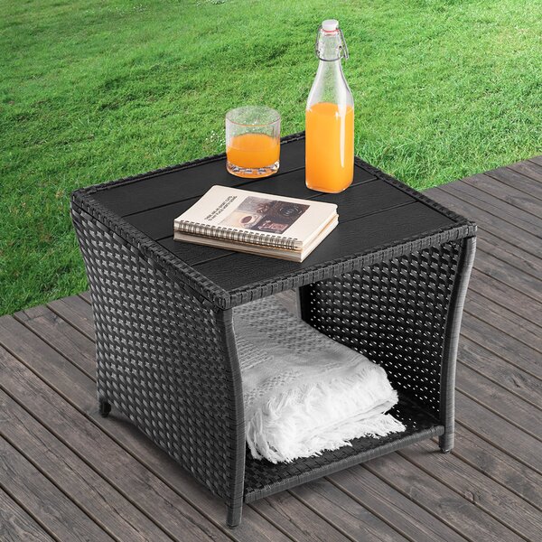 Deuba Vedis polyrattan asztalka 45x45x40 cm - fekete