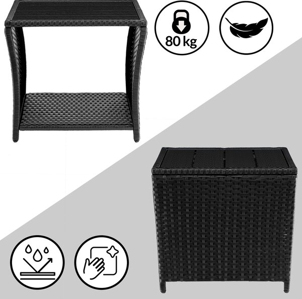 Deuba Vedis polyrattan asztalka 45x45x40 cm - fekete