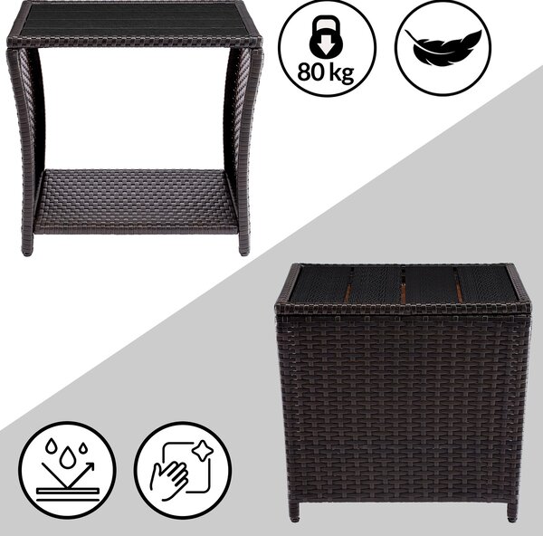 Deuba Vedis polyrattan asztalka 45x45x40 cm - barna