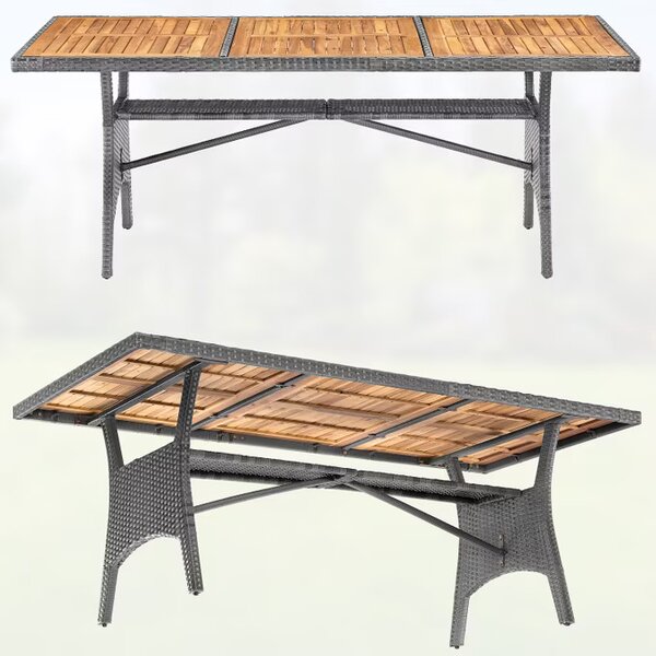 Deuba Takeo rattan asztal 190x90x74 cm - szürke/akác