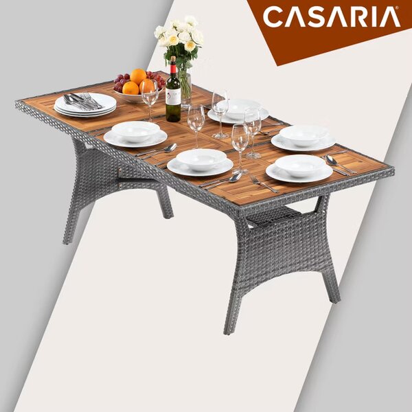 Deuba Takeo rattan asztal 190x90x74 cm - szürke/akác