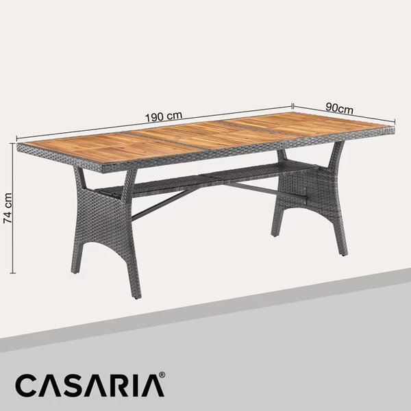 Deuba Takeo rattan asztal 190x90x74 cm - szürke/akác