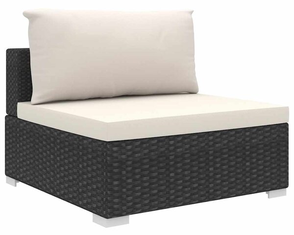8 részes fekete polyrattan kerti bútorszett párnákkal
