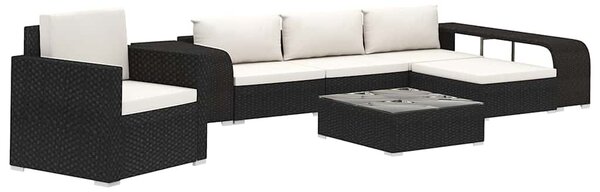 8 részes fekete polyrattan kerti bútorszett párnákkal