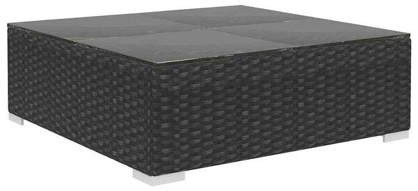 8 részes fekete polyrattan kerti bútorszett párnákkal
