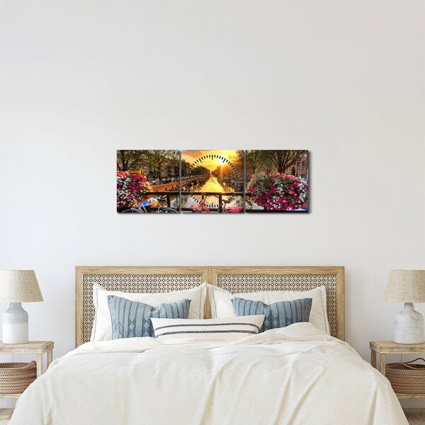 Kép - Napkelte Amszterdamban (órával) (90x30 cm)