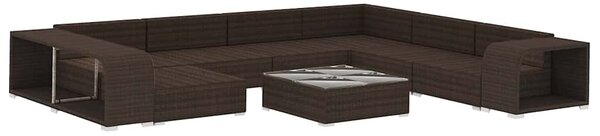 10 részes barna polyrattan kerti bútorgarnitúra párnákkal