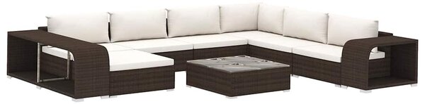 10 részes barna polyrattan kerti bútorgarnitúra párnákkal