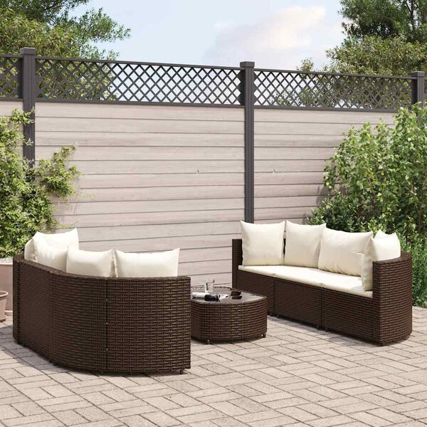 7 részes barna polyrattan kerti ülőgarnitúra párnákkal