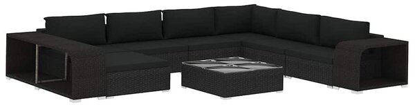 10 részes fekete polyrattan kerti ülőgarnitúra párnákkal