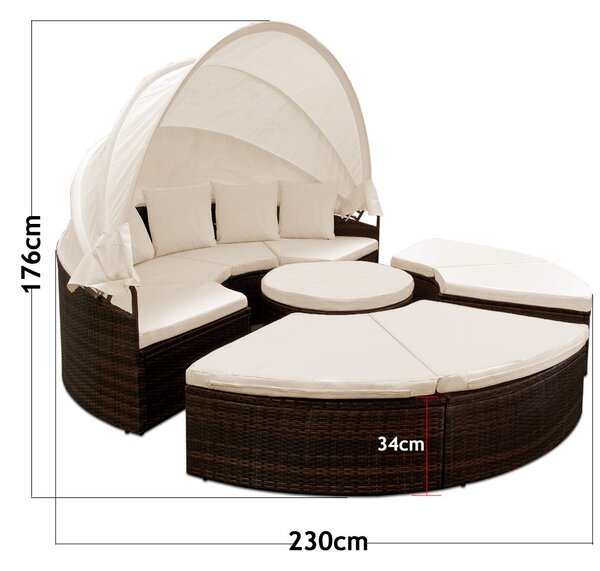Deuba Rattan kerti ágy LAZY BIG Ø230 cm - barna