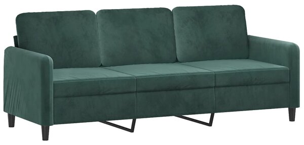 3 személyes sötétszürke bársony kanapé díszpárnákkal 180 cm