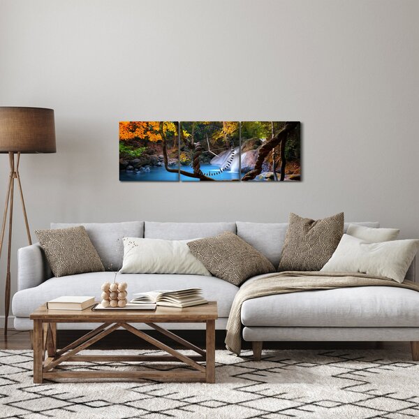 Kép - Vízesések Ázsiában (órával) (90x30 cm)