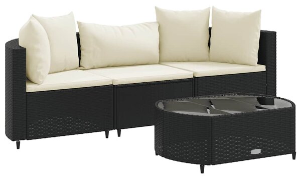 4 részes fekete polyrattan kerti ülőgarnitúra párnákkal