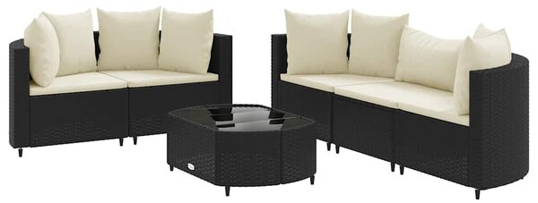 6 részes fekete polyrattan kerti ülőgarnitúra párnákkal