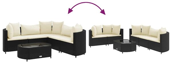 6 részes fekete polyrattan kerti ülőgarnitúra párnákkal