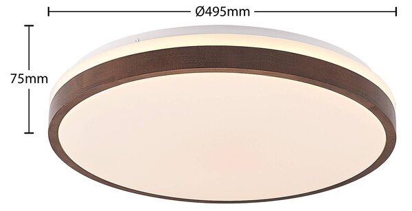 Lindby Hudsona LED mennyezeti világítás, Ø 49 cm, fa, barna, dimmelhető, Sötét fa, Nappali / Étkező, Fa, Modern