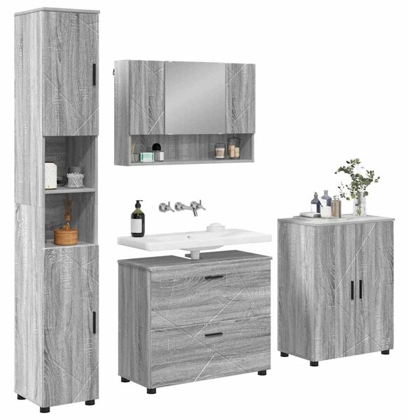 Fürdőszoba bútor szett 4 db Szürke Sonoma 35 x 30 x 192 cm