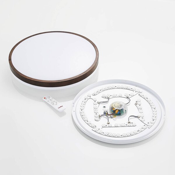 Lindby Hudsona LED mennyezeti világítás, Ø 49 cm, fa, barna, dimmelhető, Sötét fa, Nappali / Étkező, Fa, Modern