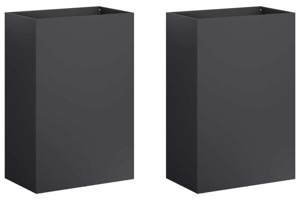 Kerti cserép 2 db Fekete 40 x 30 x 75 cm Hidegen hengerelt acél