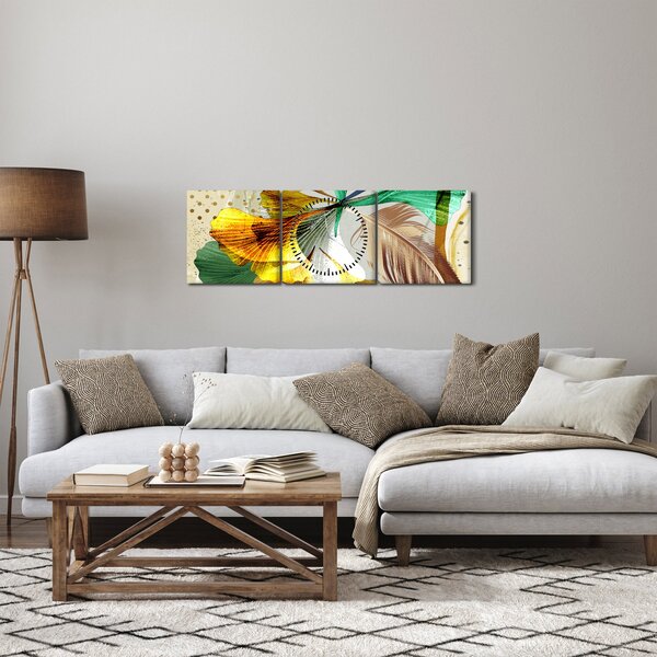 Kép - Levelek tollal (órával) (90x30 cm)