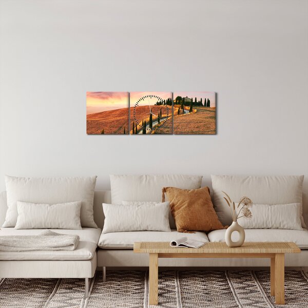 Kép - Ház a dombon, Toszkána, Olaszország (órával) (90x30 cm)