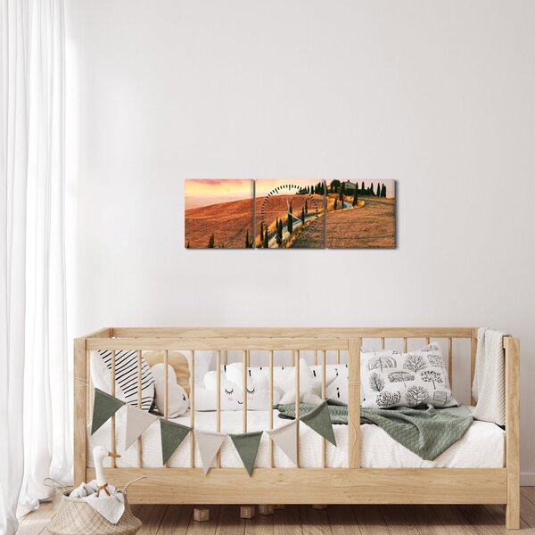 Kép - Ház a dombon, Toszkána, Olaszország (órával) (90x30 cm)