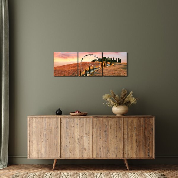 Kép - Ház a dombon, Toszkána, Olaszország (órával) (90x30 cm)