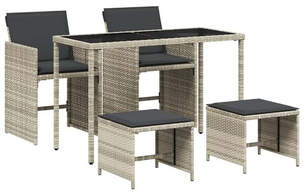 5részes világosszürke polyrattan kerti étkezőgarnitúra párnával