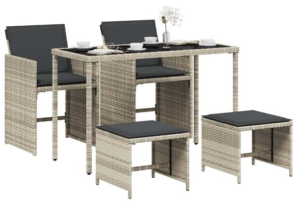 5részes világosszürke polyrattan kerti étkezőgarnitúra párnával