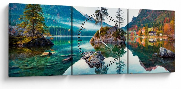 Kép - Lake Hintersee, Bajor - Alpok, Ausztria (órával) (90x30 cm)