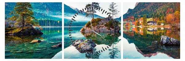 Kép - Lake Hintersee, Bajor - Alpok, Ausztria (órával) (90x30 cm)