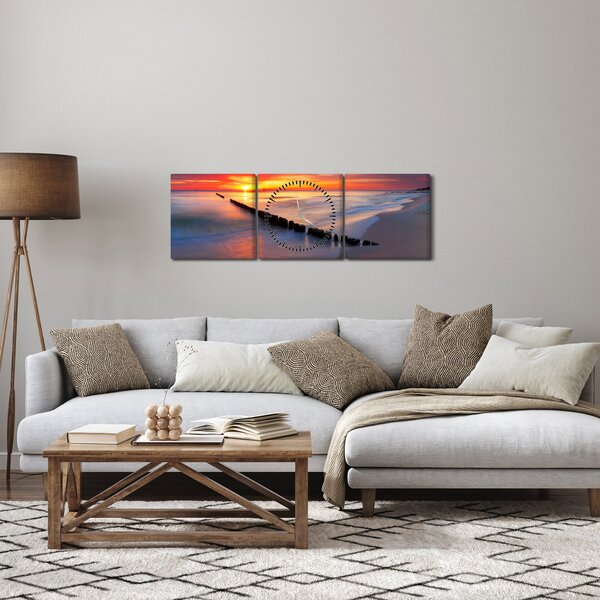Kép - Naplemente, Balti tenger, Lengyelország (órával) (90x30 cm)