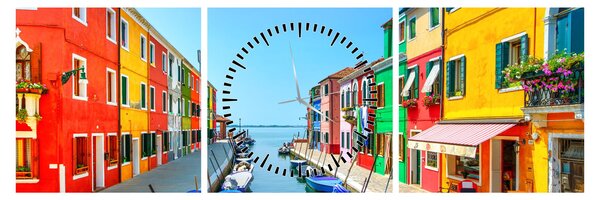 Kép - Burano sziget, Velence, Olaszország (órával) (90x30 cm)