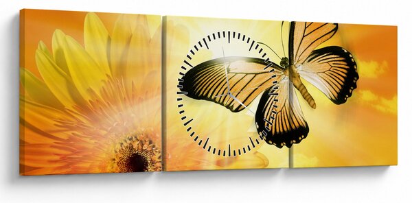 Kép - Sárga pillangó virággal (órával) (90x30 cm)