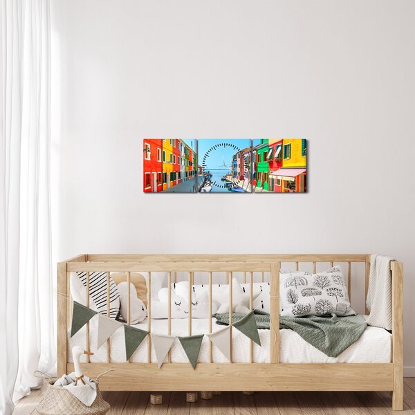 Kép - Burano sziget, Velence, Olaszország (órával) (90x30 cm)