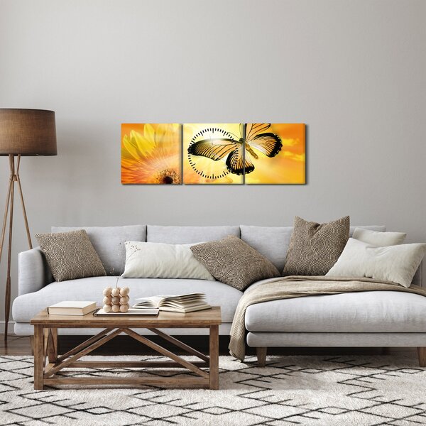 Kép - Sárga pillangó virággal (órával) (90x30 cm)