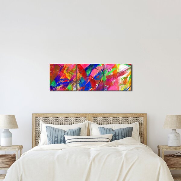Kép - Színes absztrakció (órával) (90x30 cm)