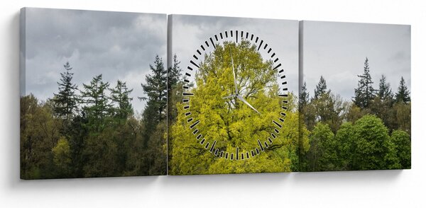 Egy zöld fa képe a mező közepén (órával) (90x30 cm)