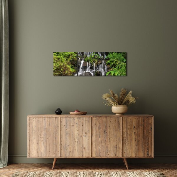 Egy kép a vízesésekről egy trópusi erdőben (órával) (90x30 cm)