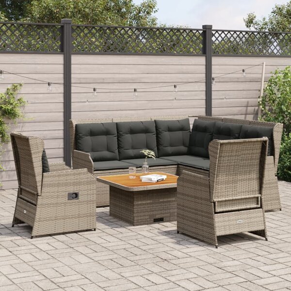 5 részes szürke polyrattan kerti ülőgarnitúra párnákkal
