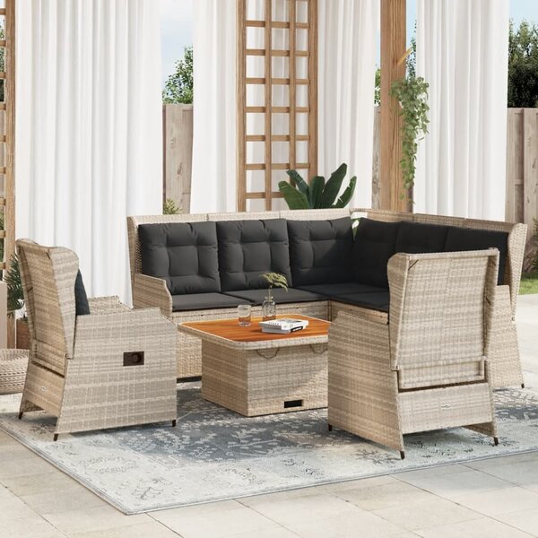 5 részes világosszürke polyrattan kerti ülőgarnitúra párnákkal
