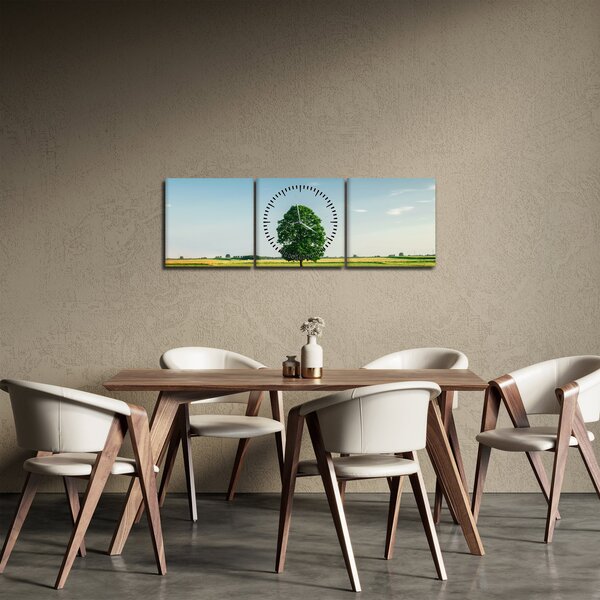 Egy fa képe egy rét közepén (órával) (90x30 cm)